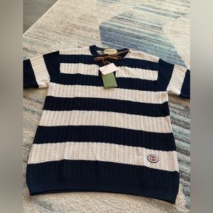 Gucci Striped wool blend lace-up polo size small